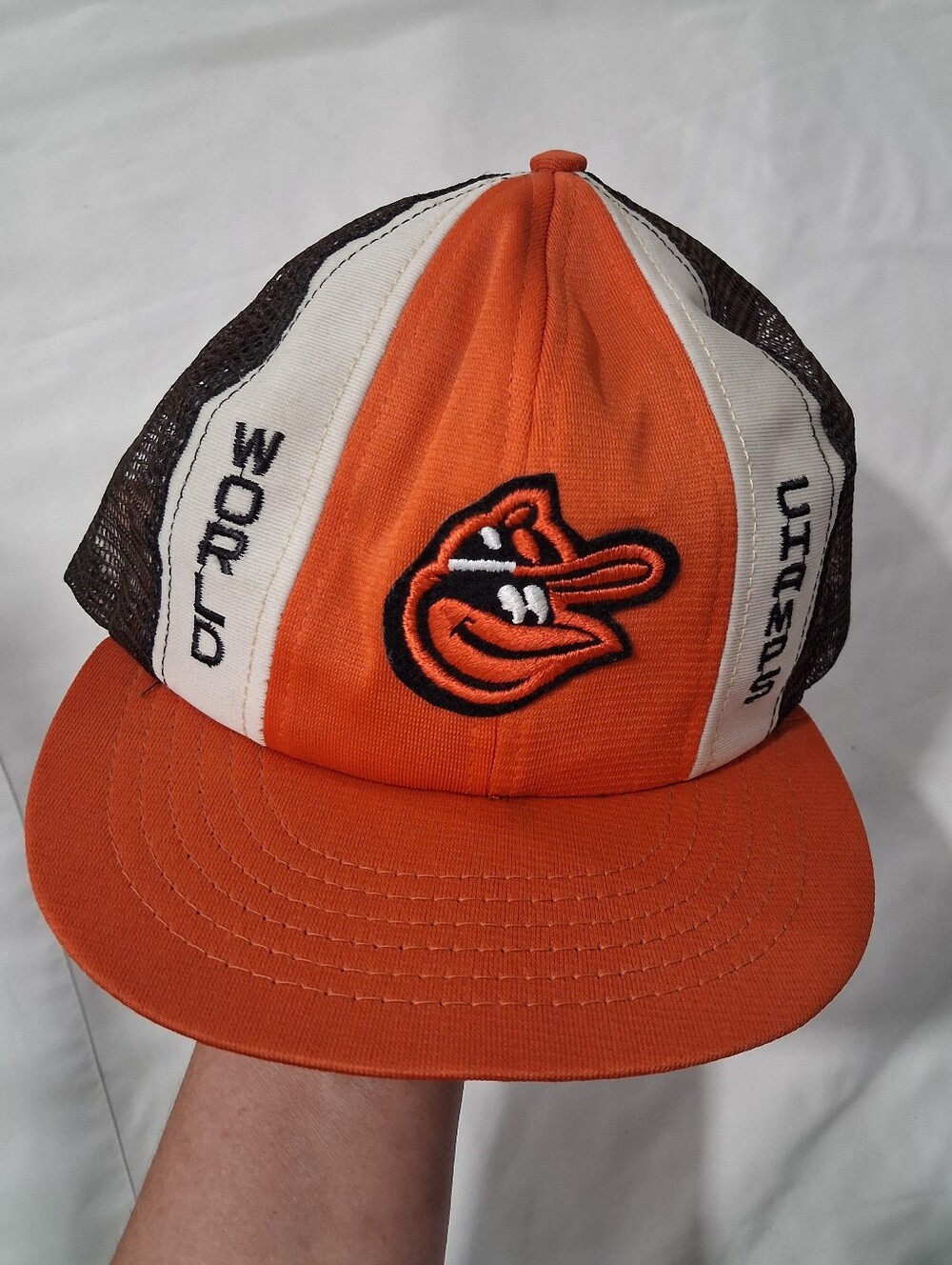 Vintage 80's Baltimore Orioles Orange Mesh Trucker Cap Snapback Hat